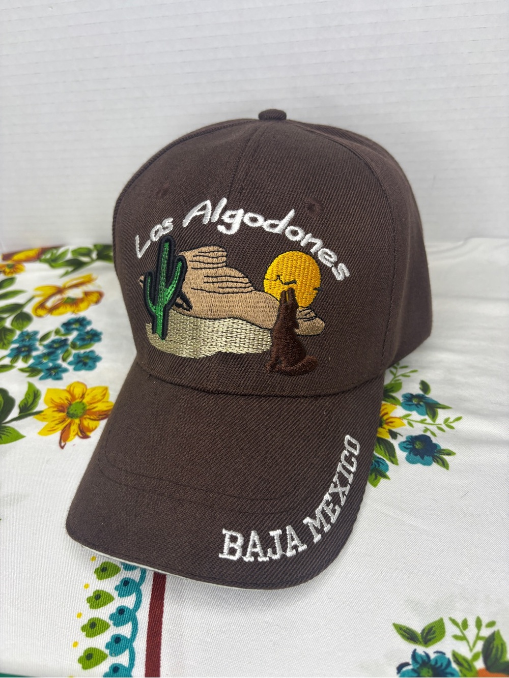 Los Algodones Baja Mexico Brown Embroidered Souvenir Baseball Cap Coyote Cactus